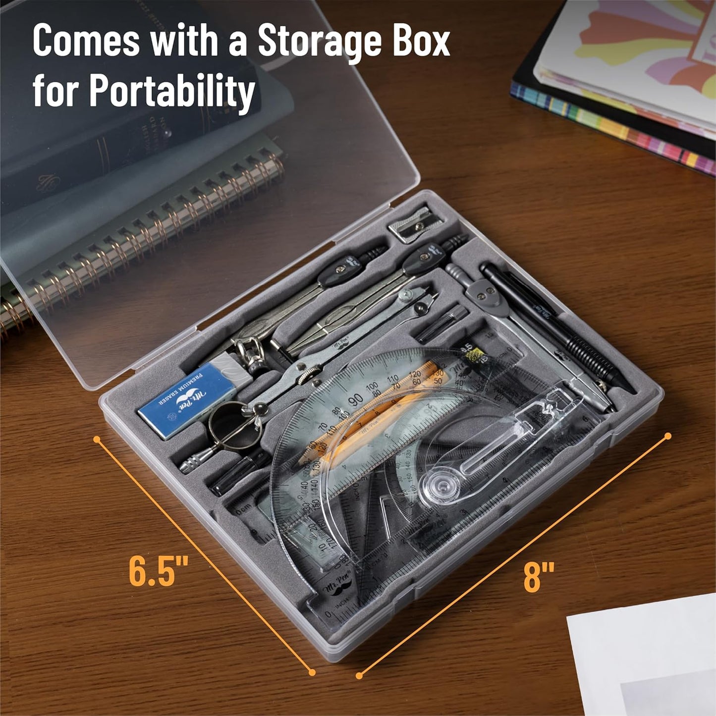 Mr. Pen- Geometry Set, 15 pcs, Light Blue, 6 Inch Swing Arm Protractor, Divider, Set Squares, Ruler, Compasses and Protractor