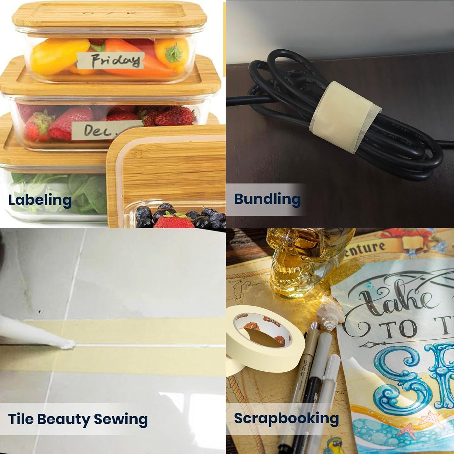 60 Rolls General Purpose Masking Tape 0.7 Inches x 60 Yards, Beige White Painters Tape for Painting, Labeling, DIY Arts Crafts, Home Office School Projects