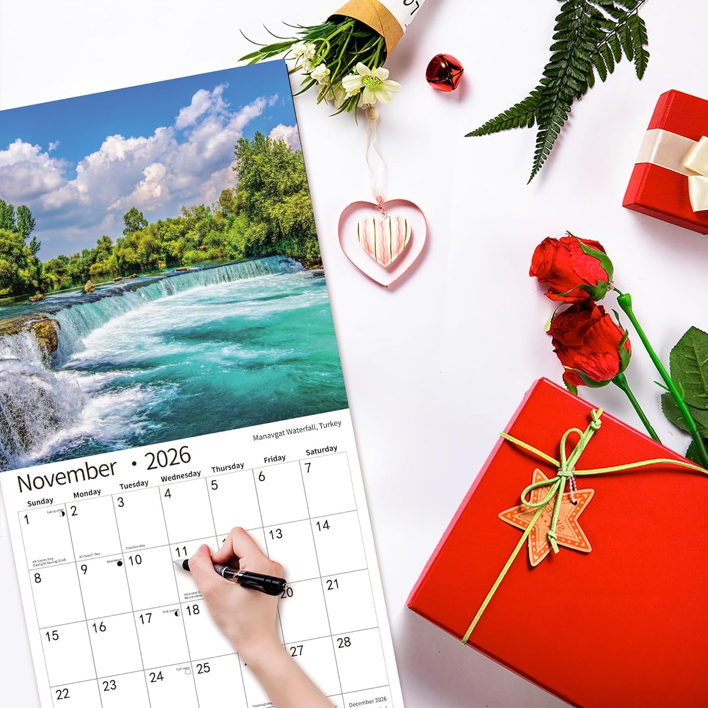 2025 Wall Calendar,Calendar 2026, July 2025 - December 2026, Wall Calendar Waterfall, 12" x 24" Opened,Full Page Months Thick & Sturdy Paper for Calendar Organizing & Planning