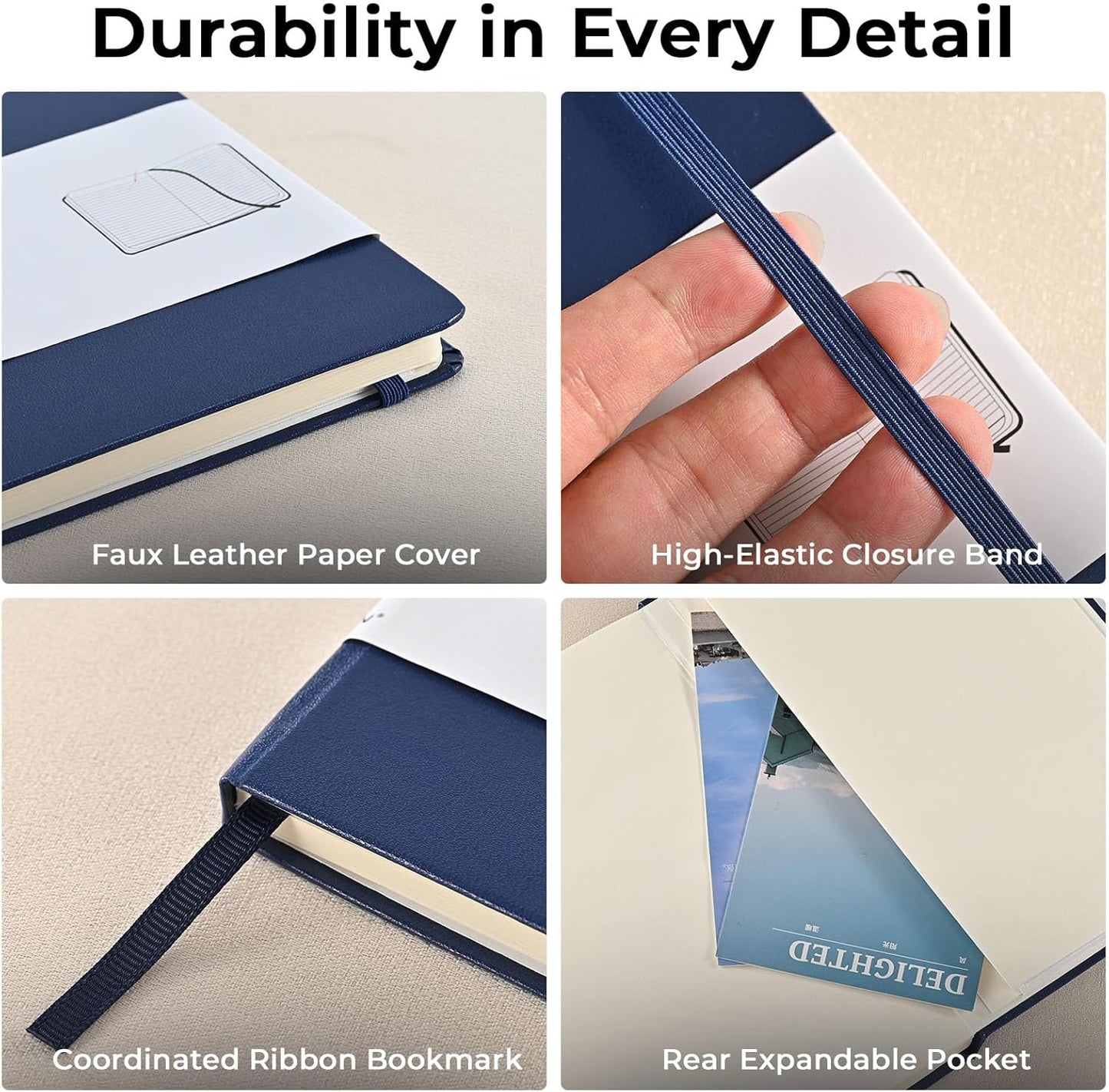 SUIN A5 Hardcover Notebook, 5.5" x 8.3", 100gsm, 160 Pages, Journal for Writing, Notebooks for work - No-Bleed Paper, Inner Pocket, Elastic Closure & Ribbon Bookmark, Black-8Pack