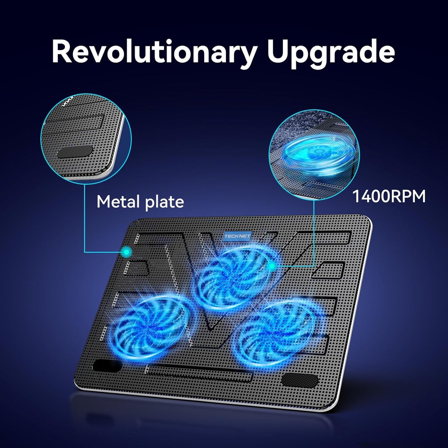 TECKNET Laptop Cooling Pad, Portable Slim Quiet USB Powered Laptop Notebook Cooler Cooling Pad Stand Chill Mat with 3 Blue LED Fans, Fits 12-17 Inches (White)