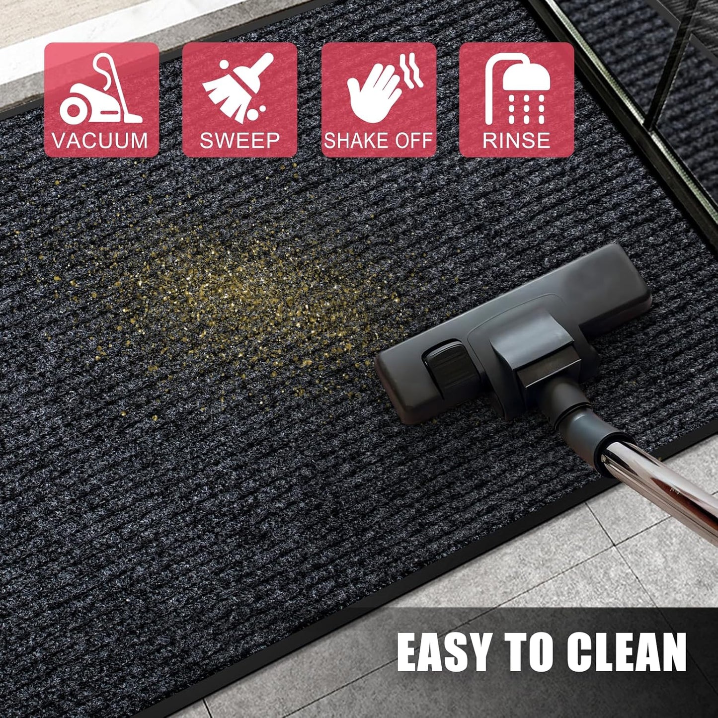 Kuyal Front Door Mat, 4'x6' Indoor Outdoor Entrance Mat, Commercial Floor Mats Inside Outside Entrance, Heavy Duty Durable Welcome, Rubber Backing Non Slip Outdoor Mats for Entryway,Black