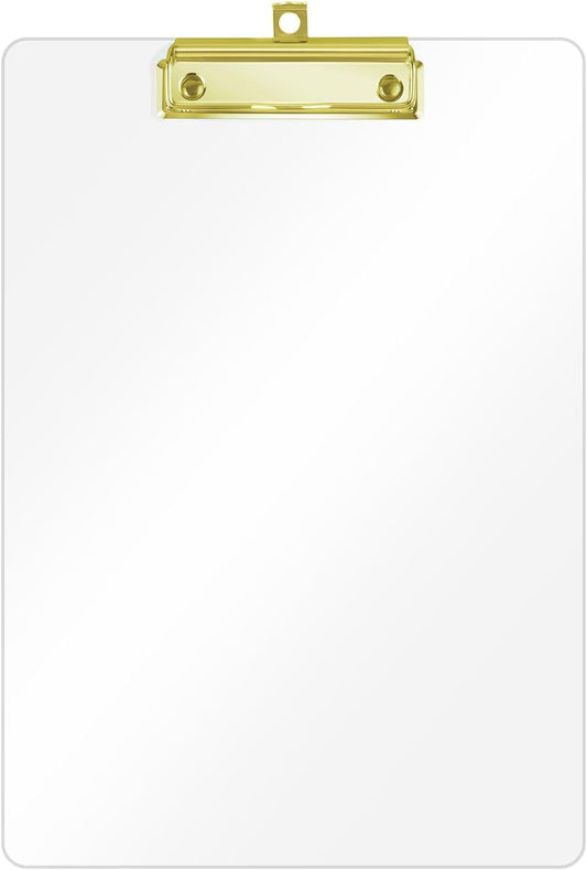 Honagu Acrylic Clear Clipboards, Transparent Plastic Clipboard with Gold Strong Clip Hidden Hanging Hole, A4 Letter Size Clipboards for Nurses, Art Student, Teachers,School & Office Supplies, 1PC