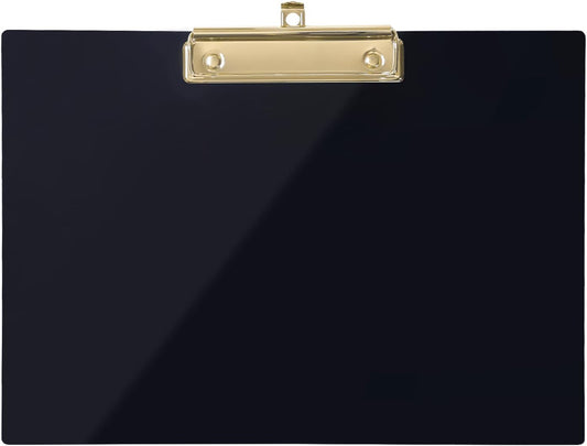 UNIQOOO Black Acrylic Landscape Clipboard, Horizontal Clipboard with Shiny Gold Finish Clip, Office Design, Office Gift for Teacher Doctor Coach, Menu Board 12.5x9 in