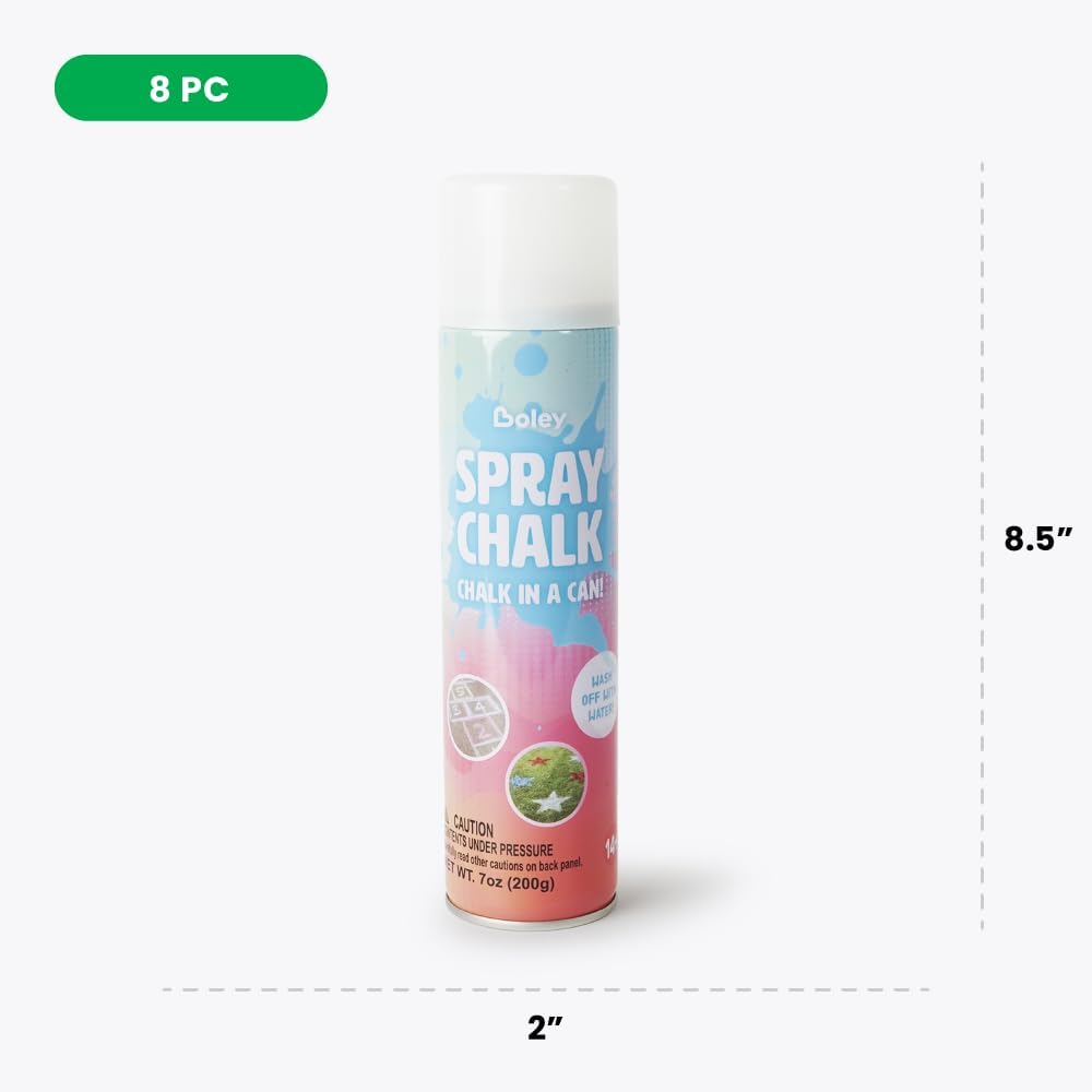 Boley 8-Pack Spray Chalk, 7 oz Each - Red, White, Blue, and Silver Colors – Patriotic American Flag Outdoor Chalk for Sidewalk, Pavement, & Grass – Fun Washable Art for Kids, Celebrations, and Events