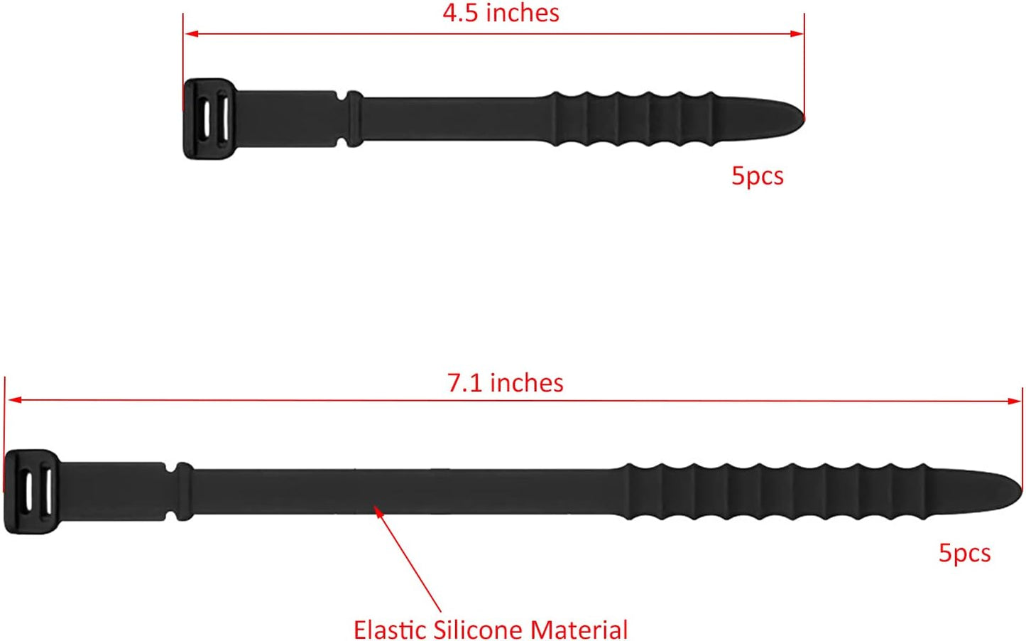 Silicone Zip Ties, Reusable Zip Ties, Rubber Cable Ties Straps for Wire Management, Elastic Silicone Ties Cable Organizer for Home Office, Black Cord Ties in Two Sizes 4.5" and 7.1" (5+5 Pcs Black)