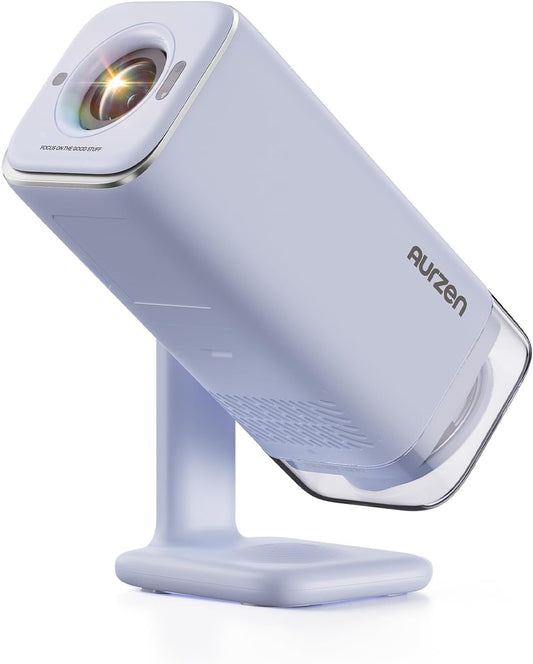 Aurzen BOOM Air Google TV Portable Projector with WiFi and Bluetooth, USB-C Powered, Smart Projector for Outdoor & Home Movie, 4K Supported, Real-Time Focus, Dolby Audio, Adjustable Stand, Off-White