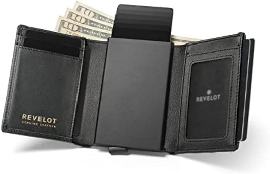 Unisex Trifold Cardholder Wallet/Genuine Leather Wallet / W5 (Black)