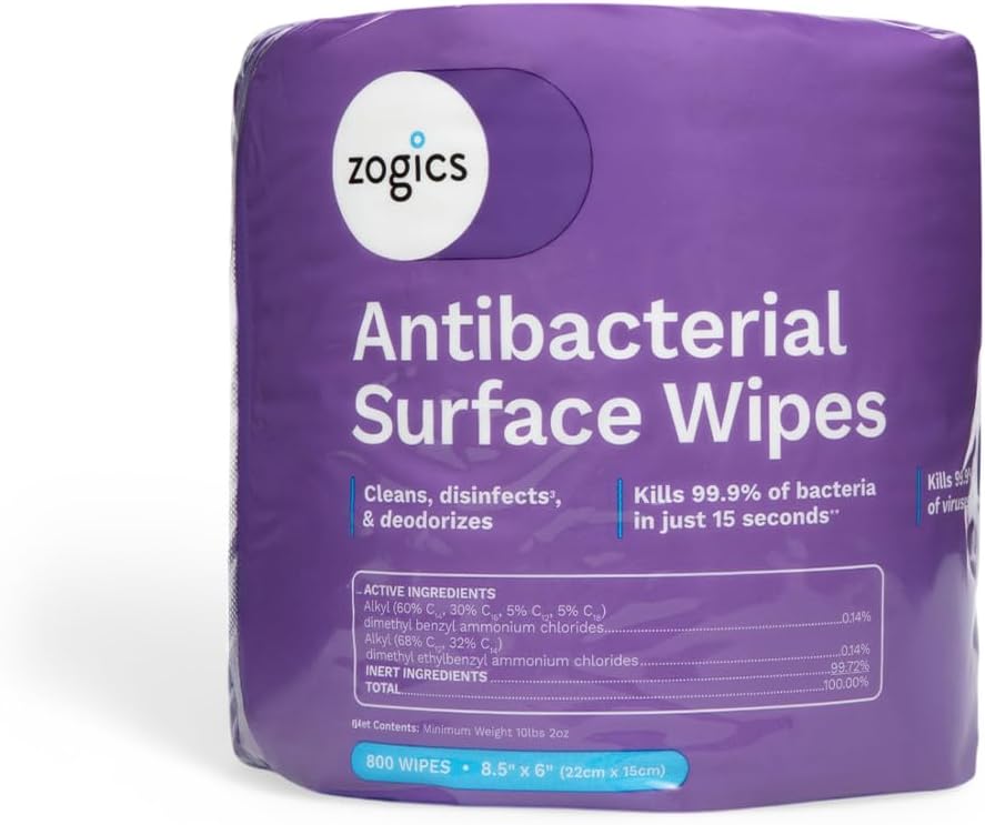 Zogics Antibacterial Disinfecting Wipes – For Sanitizing and Cleaning Surfaces and Equipment, EPA Registered Antibacterial Cleaning Wipes (1 Roll of 800)