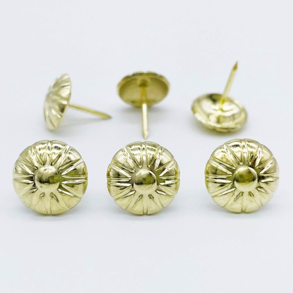 Let's Decorate 100PCS D16mm/0.63" Gloden Flower Upholstery Tacks, Decorative Tacks for Sofa Couch, Furniture Metal Thumb Tacks, Home DIY Decorative Nail Heads Nails (100, 16mm Gloden Flower)
