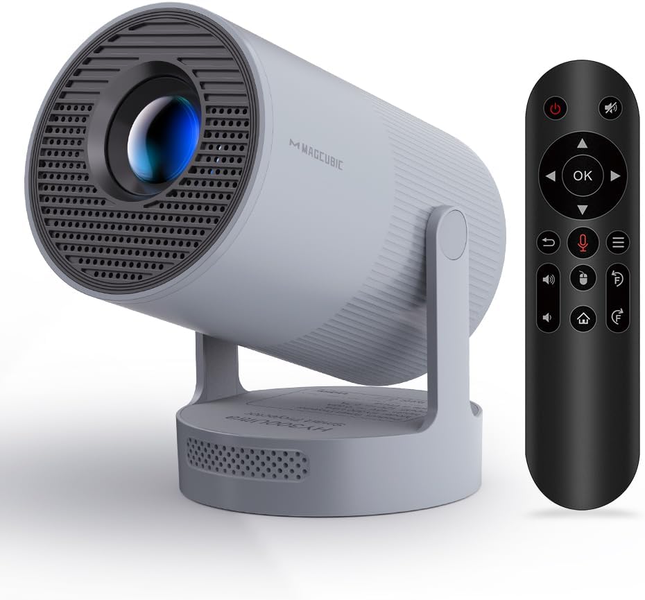 【Electric Focus】Magcubic Mini Projector 4K Support, Smart Projector with WiFi 6 and Bluetooth 5.4, 5W Soundbase Speaker, 180° Rotation, Portable Proyector for Home Theater HY300 Ultra (Grey)