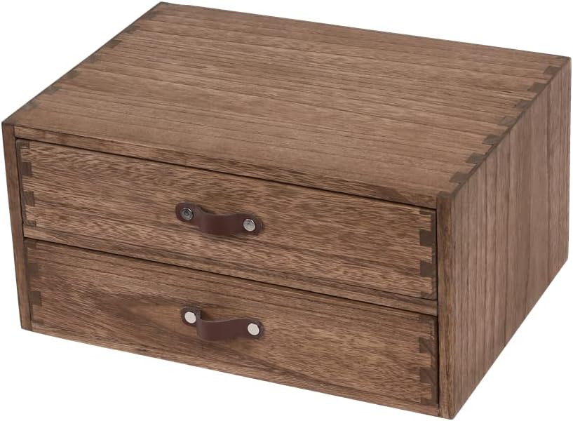 Wood 2 Drawer Desktop Organizer Cabinet - Desk Storage Box for Kitchen Counter,Dresser Tabletop -Wooden File Organizer Printer Machine Stand for Office Accessories Chest Dark (FAX2C-DK）