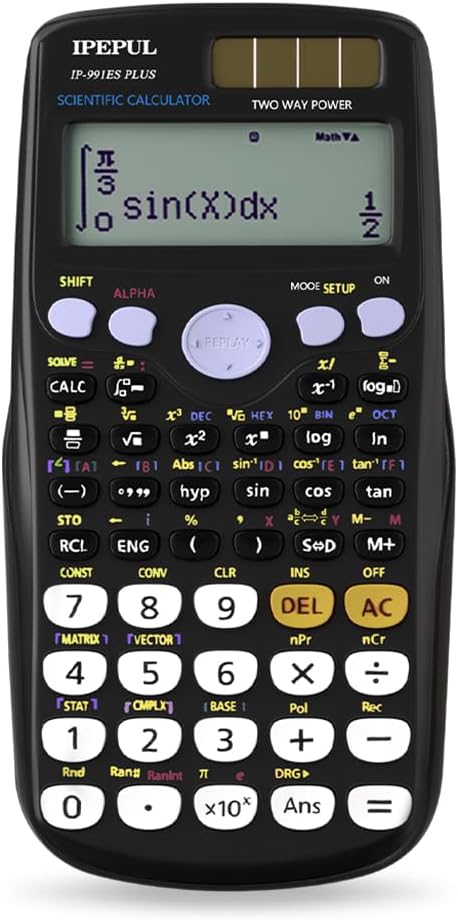 Scientific Calculators, IPepul Math Calculator with 417 Function, Solar Battery Power and 4-Lines Display, School Supplies for Middle High College Students Teachers (Black 991ES)