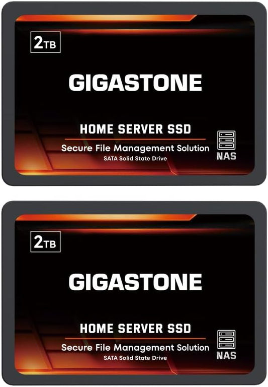 Gigastone Home Server SSD 2TB NAS SSD Drive Cache (2-Pack) 24/7 Durable TLC High Endurance Personal Cloud Data Sync Network Attached Storage RAID 3D NAND 2.5" SATA Internal Solid State Hard Drives