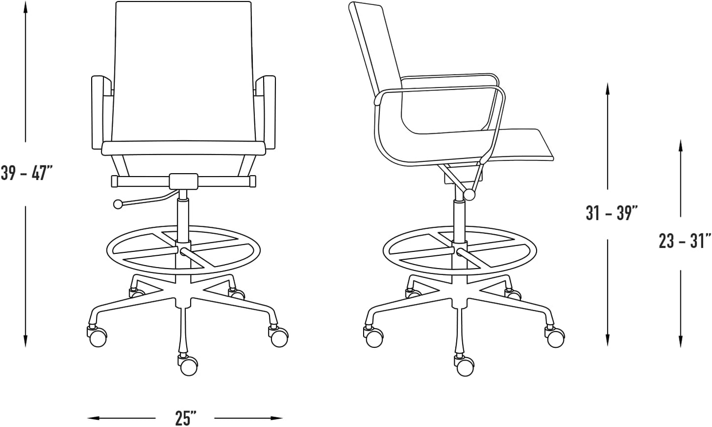 Laura Davidson Furniture SOHO II Ribbed Drafting Chair for Standing Desks, Standing Desk Chair - Ergonomically Designed, Draft Height, Arm Rest & Cushion, Made of Poly-Cotton Fabric, Orange Fabric