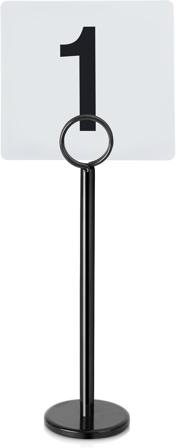New Star Foodservice 27686 Ring Clip Table Number Card Holders, w/Number Cards, 1 to 25, Set of 12, 8-Inch, Black Stand