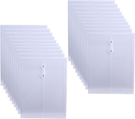 Letter Size Clear Poly Envelopes with String Closure 20 Pack, EGOSKY Plastic Envelope Folders with Top Opening