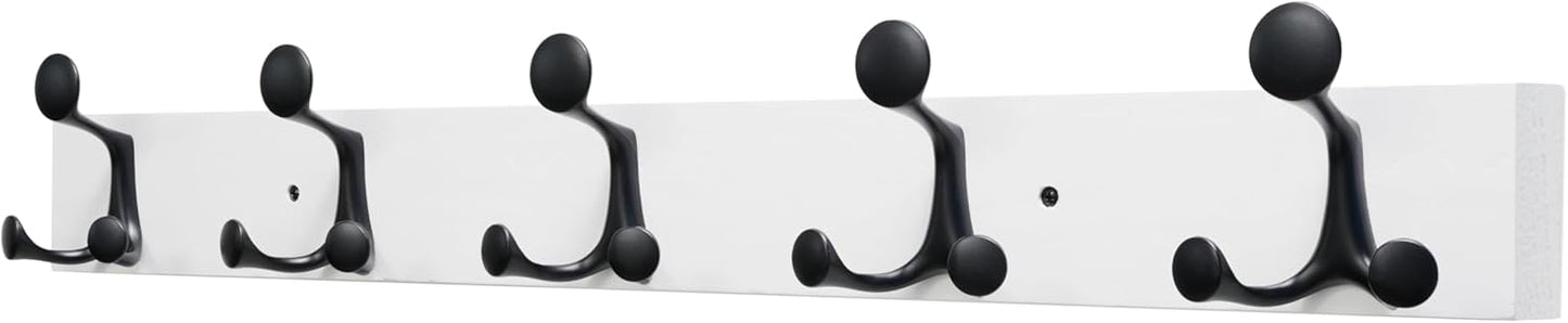 SKOLOO 30-Inch White Wood Coat Rack Wall Mount with 5 Triple Hooks - Ideal for Family Entrances, Classrooms, and Pet Supplies Storage - Perfect Coat Hooks for Wall