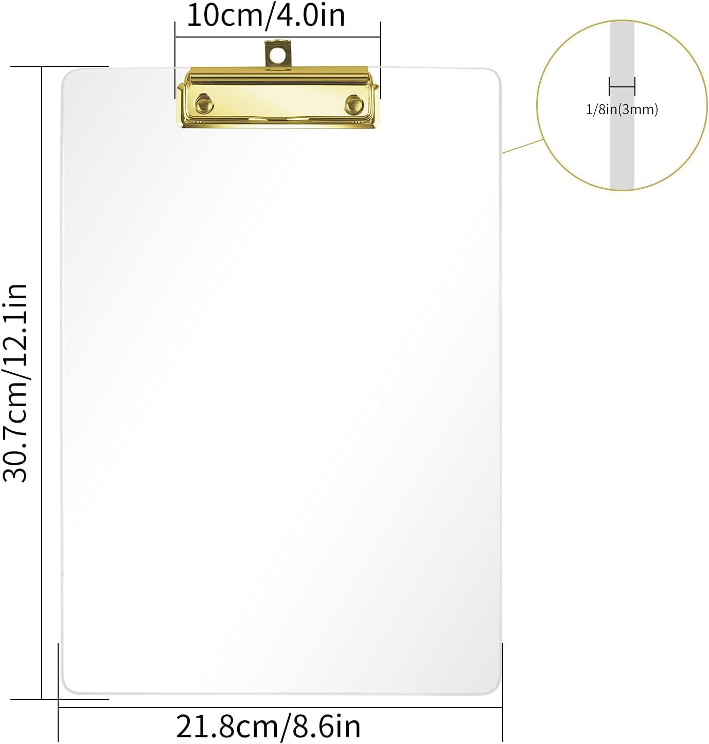 Honagu Acrylic Clear Clipboards, Transparent Plastic Clipboard with Gold Strong Clip Hidden Hanging Hole, A4 Letter Size Clipboards for Nurses, Art Student, Teachers,School & Office Supplies, 3PC