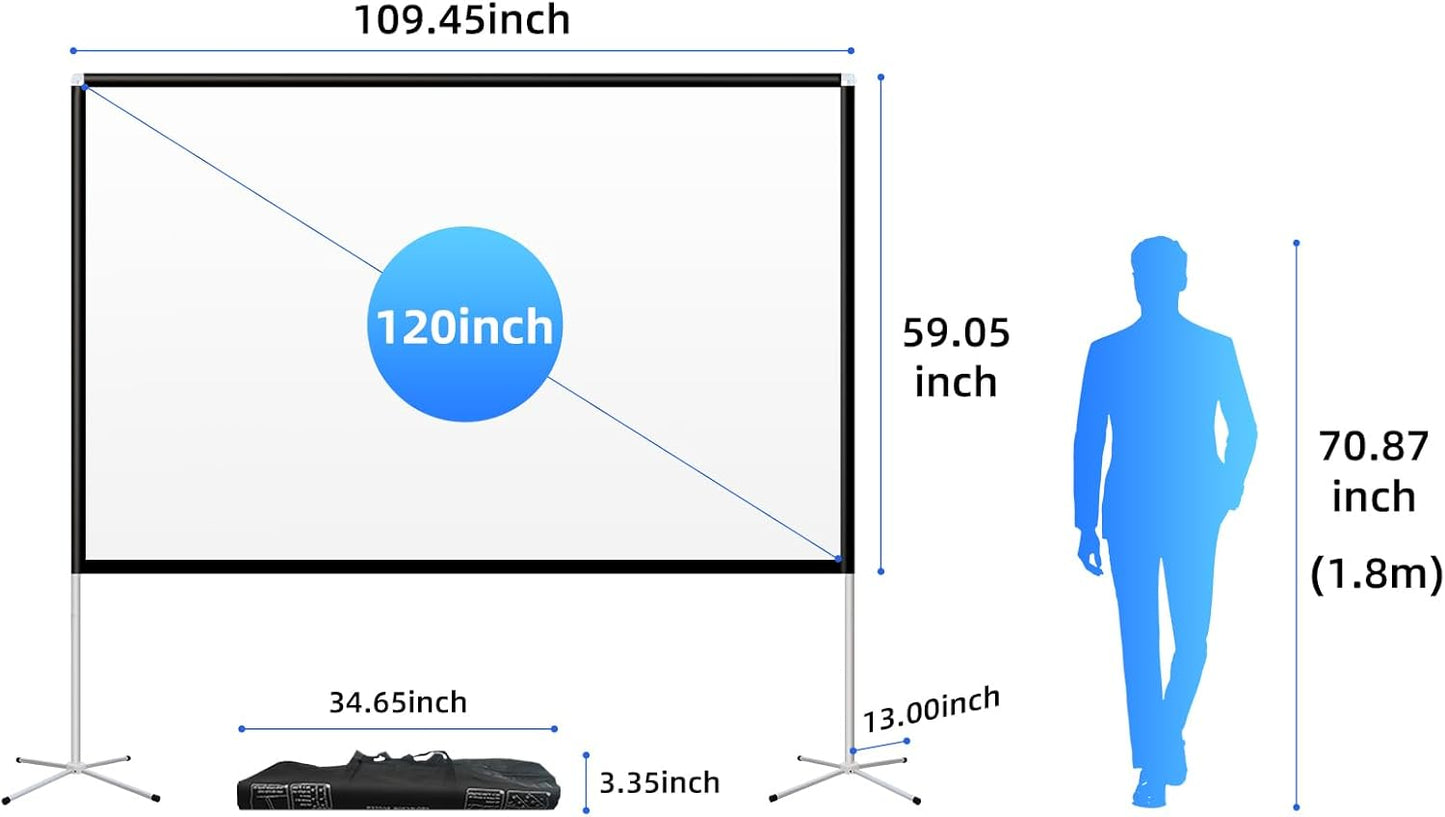 Projector Screen Outdoor Portable Movie: 120 inch Foldable Projection Screen with Stand Legs and Carry Bag for Camping Party