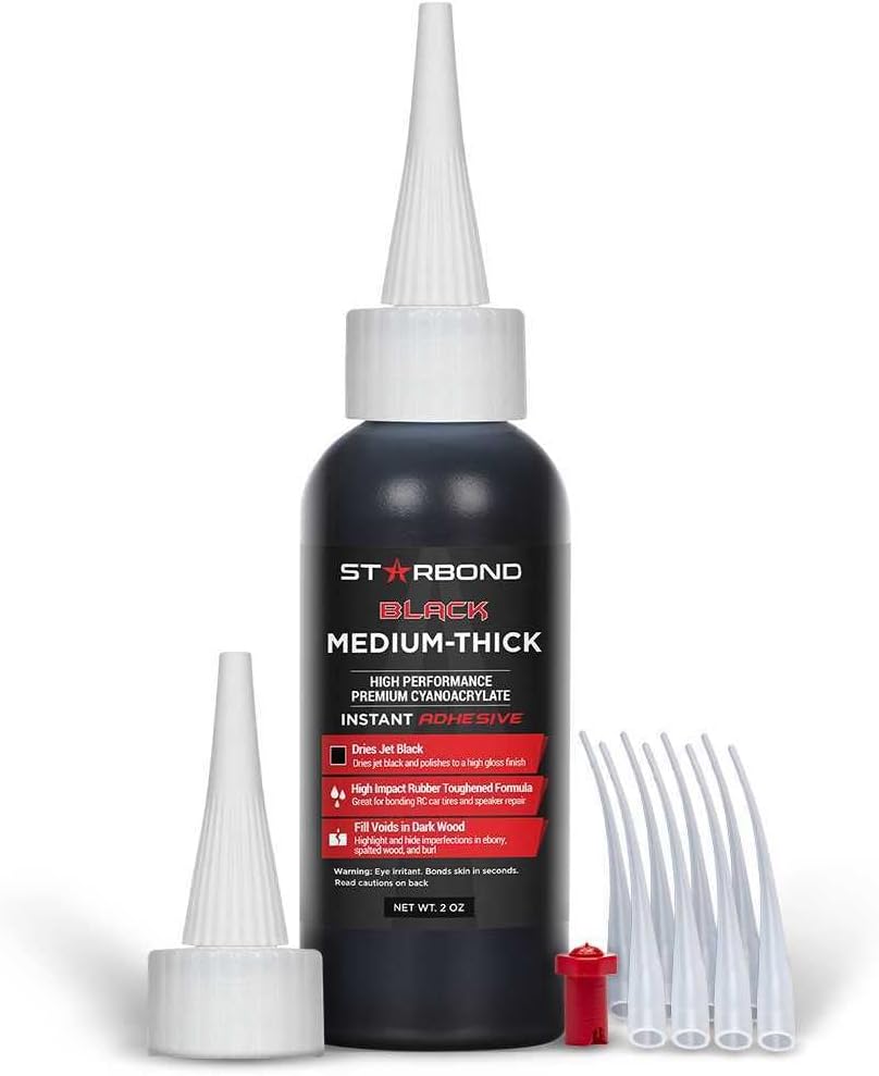 STARBOND Black Medium-Thick CA Glue, Premium Cyanoacrylate Super Glue, Knot Filler 500 CPS Viscosity, for Woodworking, Woodturning, Carpentry, Guitar, RC, Hobby, 2oz