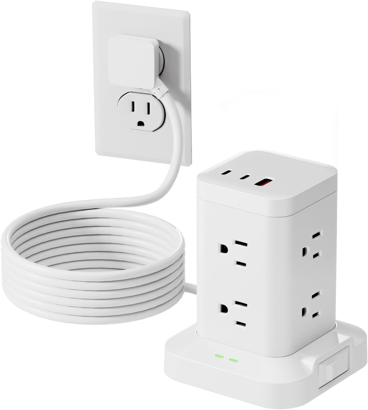 11-in-1 Power Strip Tower with Surge Protector 1800J, Fast Charging Tower PD20W USB-C Ports with 8 AC Outlets, 6ft Extension Cord for Home Office Dorm Room, White