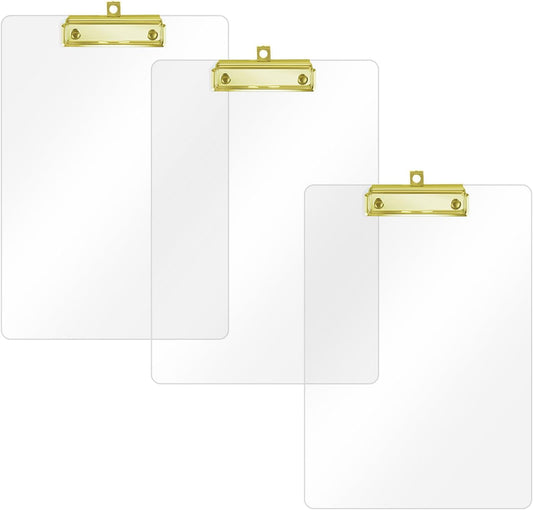 Honagu Acrylic Clear Clipboards, Transparent Plastic Clipboard with Gold Strong Clip Hidden Hanging Hole, A4 Letter Size Clipboards for Nurses, Art Student, Teachers,School & Office Supplies, 3PC