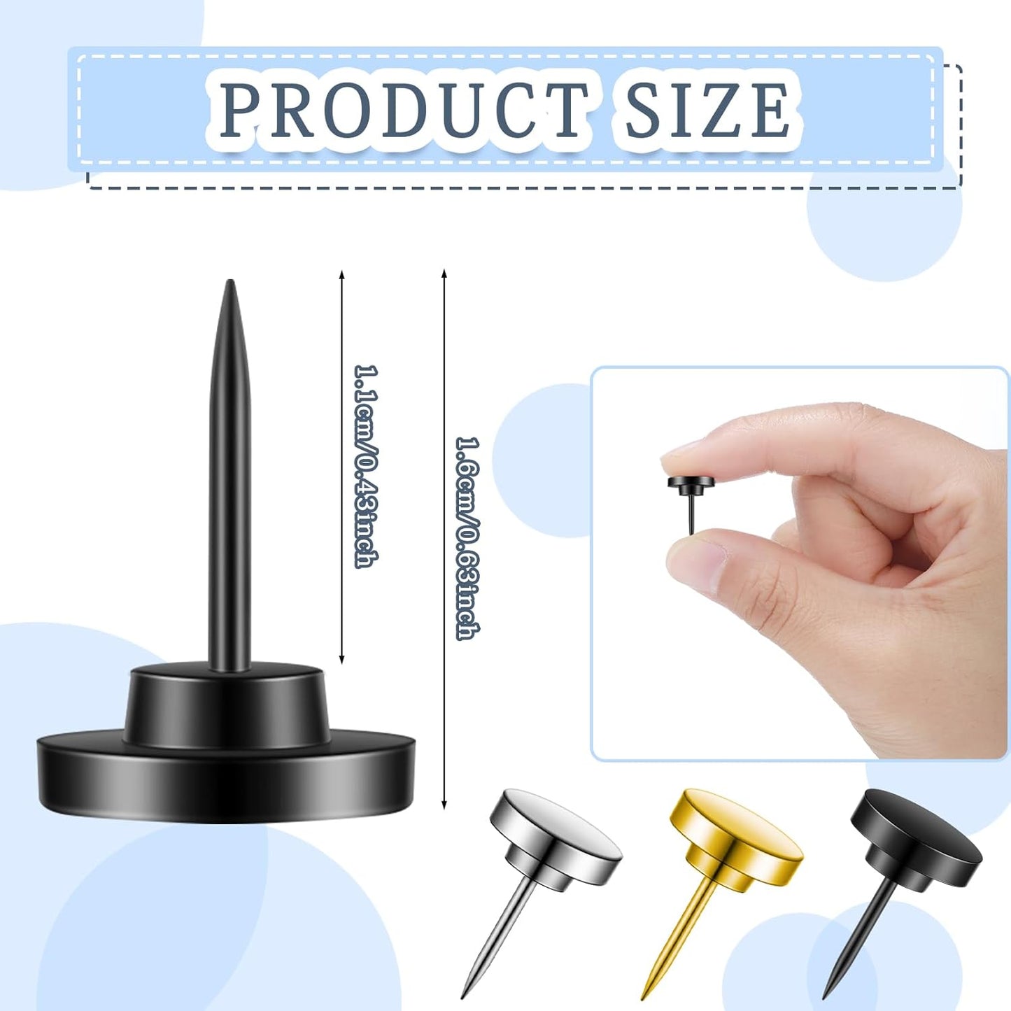 Shimeyao 30 Pieces Push Pins, Metal Thumb Tacks for Picture Photo Hanging, Wall Pins for Board Posters Bulletin Maps, Wall Tack for Office Home Decorative (Gold,Black,Silver)