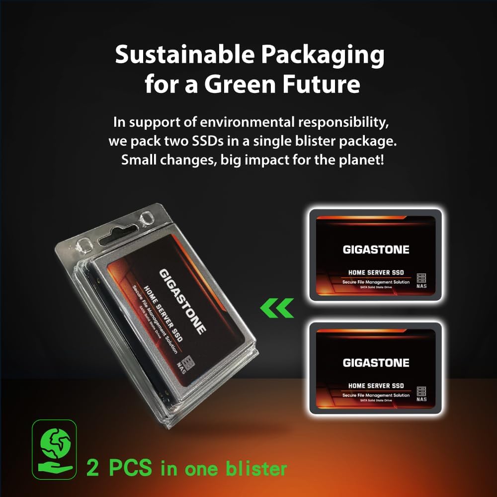 Gigastone Home Server SSD 512GB NAS SSD Drive Cache (2-Pack) 24/7 Durable TLC High Endurance Personal Cloud Data Sync Network Attached Storage RAID 3D NAND 2.5" SATA Internal Solid State Hard Drives