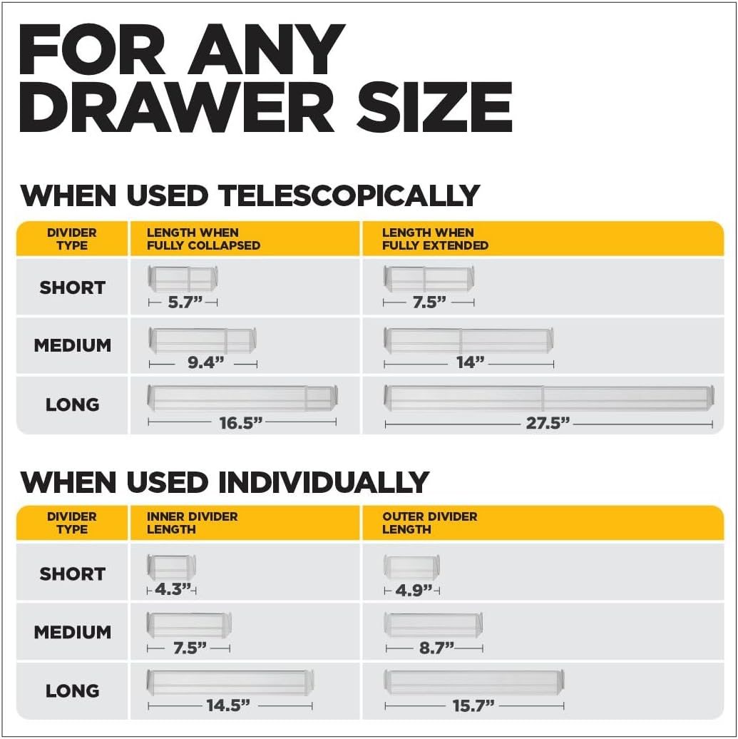 Practical Comfort FLEXIVIDER Aluminum Drawer Organizer - 9 Telescopic Dividers Set - Champagne