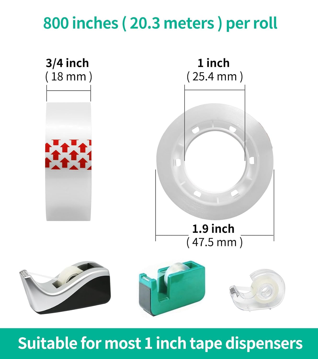 24 Rolls Transparent Tape Refills, Clear Tape Dispenser Refill Rolls, Glossy Gift Wrap Tapes for Office, School, Home, 3/4 x 800 Inches