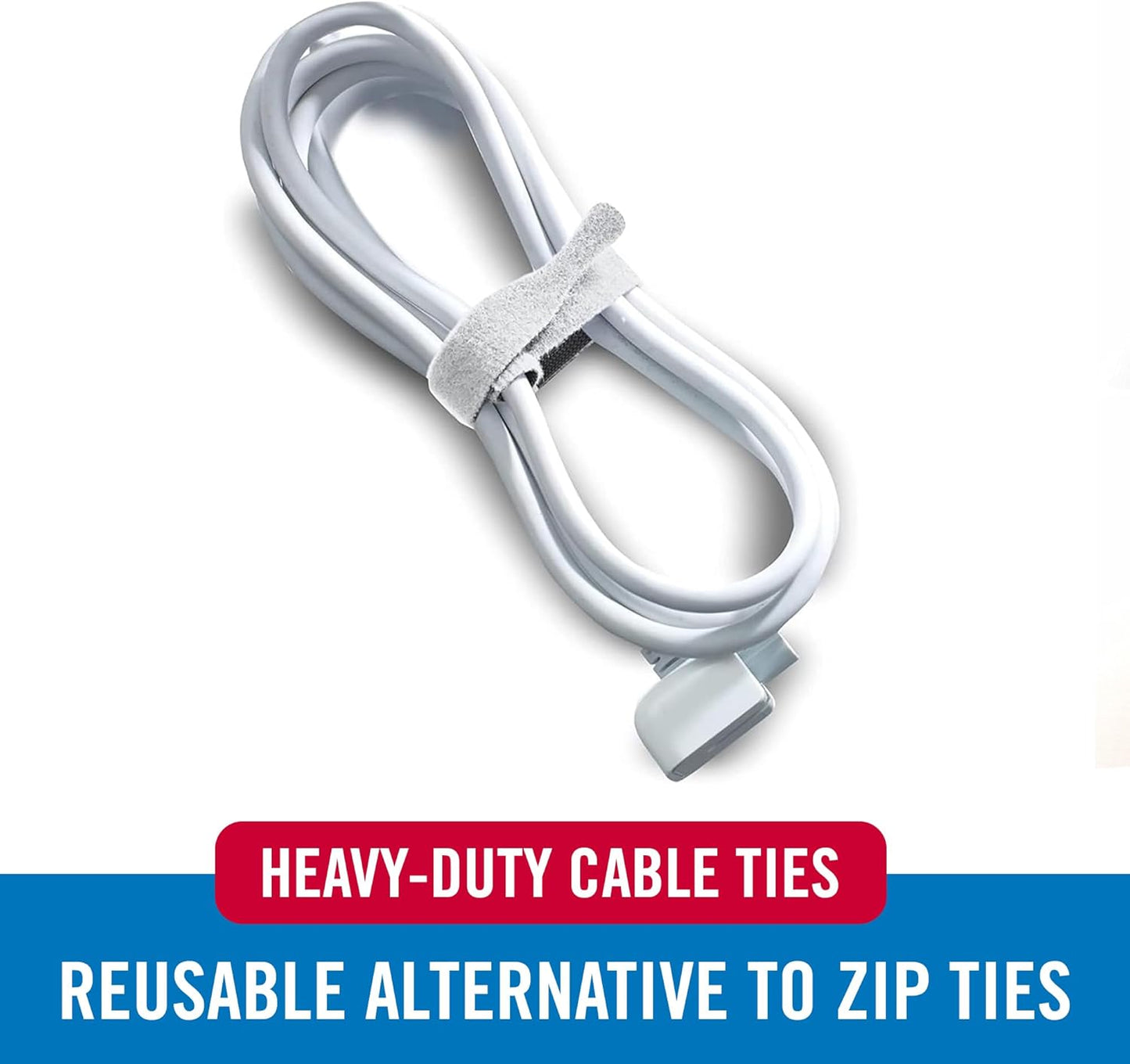 VELCRO Brand White Cable Ties Heavy Duty | 60Pc Bulk Pack | 8 x 1/2" ONE-WRAP Straps | Strong Reusable Wire Management | Cord Bundling for Home Office and Data Centers (Packaging May Vary)