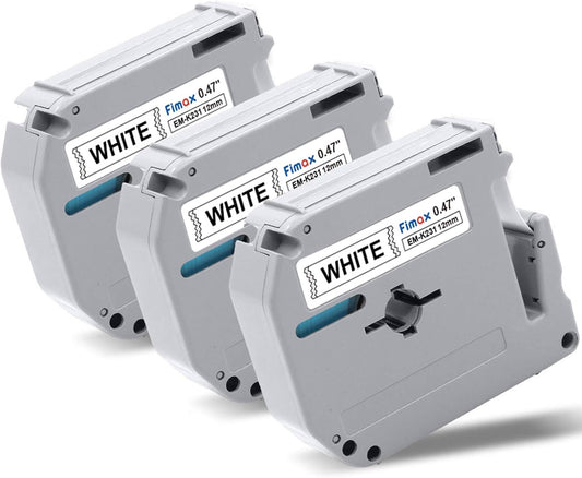 M-K231 12mm Replacement for Brother M Tape 12mm 0.47'' White, M-K231s MK231s M231 Label Tape Replace for Brother PTouch PT-M95, PT-90, PT-70, PT-65, PT-60, PT-45 Label Maker Refills, 3 Pack