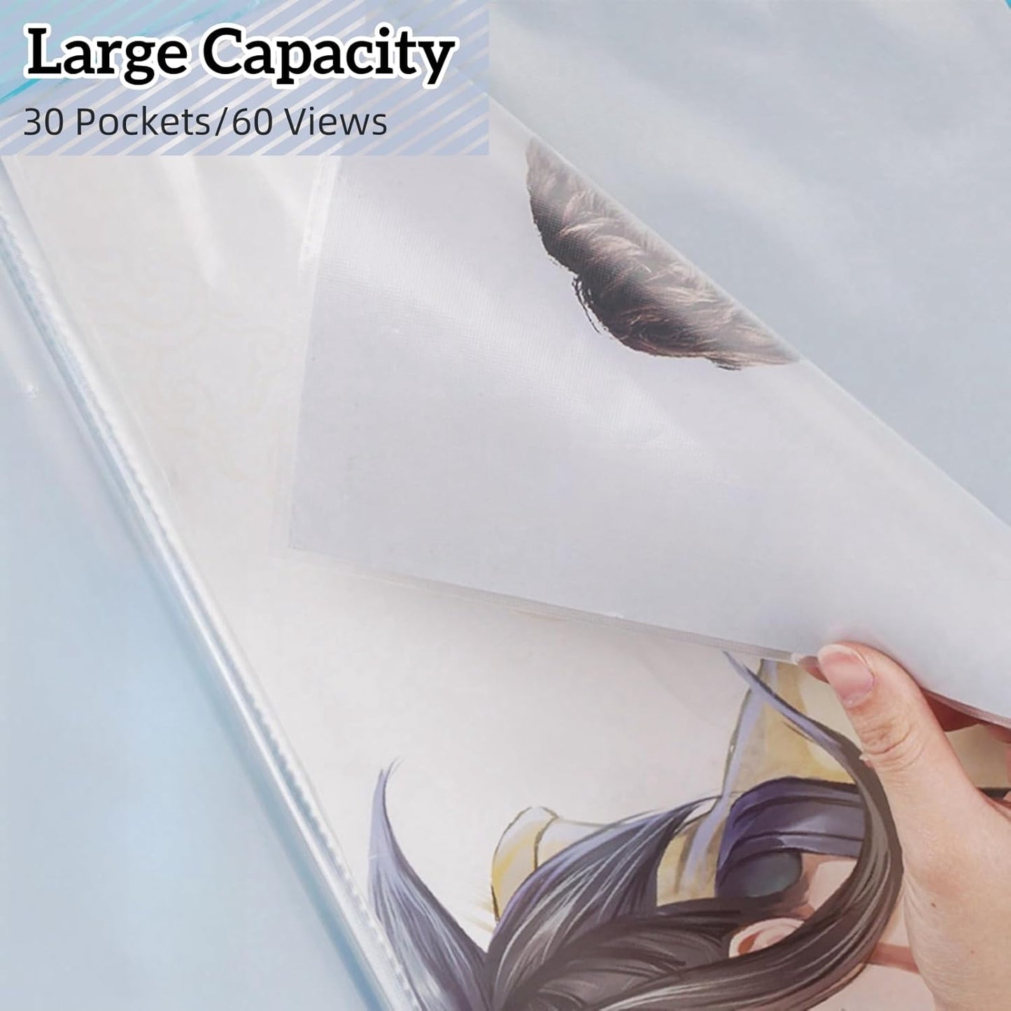 MOTEERLLU A2 Storage Book Suitable for 22x15 inches Diamond Paintings,Diamond Art Kit Storage Container with 30 Pocket Sleeves,Portfolio Folder for Artwork (Blue)