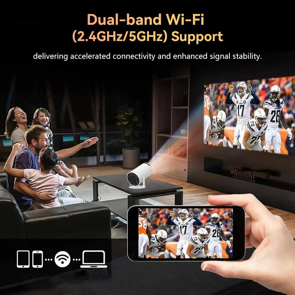 Mini Projector, 4K 1080P Support Portable Projector with Dual Band WIFI6 and Bluetooth 5.2 Android 13, Auto Keystone Correction, 180° Rotatable, 40"-150" Screen Video Projector