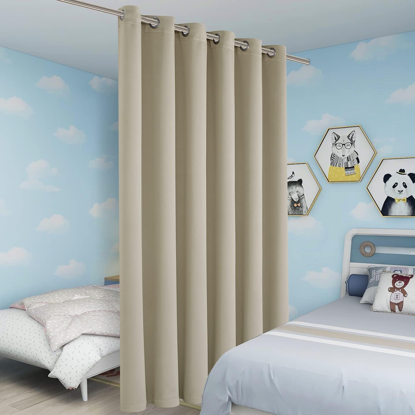 BONZER Room Divider Blackout Curtain Wide Room Darkening Total Privacy Wall Noise Reducing for Bedroom, 84L x 70W Inch (7L x 5.8W ft), 1 Panel, Cream