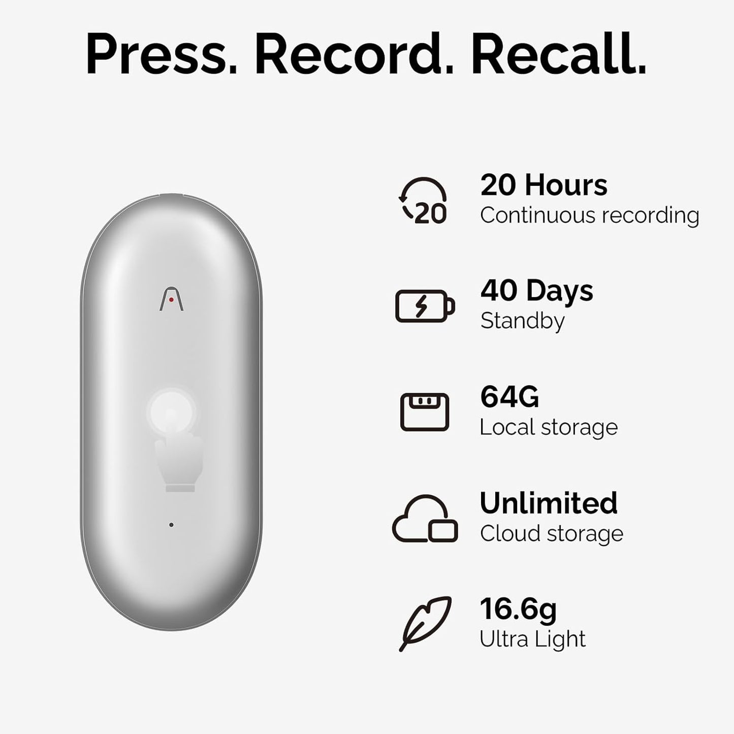 NotePin AI Voice Recorder, Voice Recorder with Additional Charging Set, Transcribe & Summarize with AI Technology, 64GB Memory