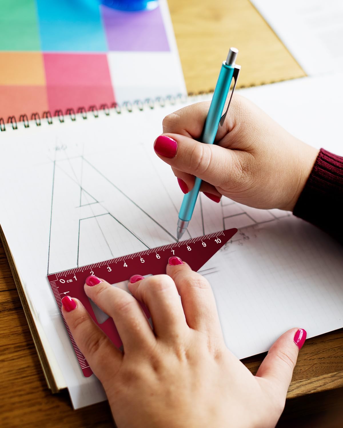 Honagu Aluminum Alloy Triangular Ruler Set, 8 Pieces/2 Sets, Modern Design, 12 Inches