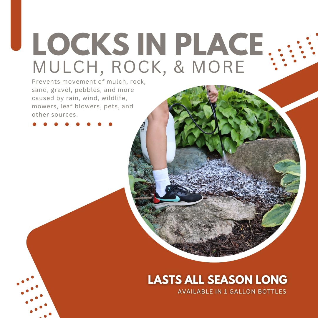 Mulch & Rock Bond Concentrated Formula - Binder for Mulch, Rock, Bark, & Pea Gravel, Strong Stabilizing Glue, Just Add Water, Makes 2 Gallons, Covers 500-1,500 sq. ft. (1 Gallon)