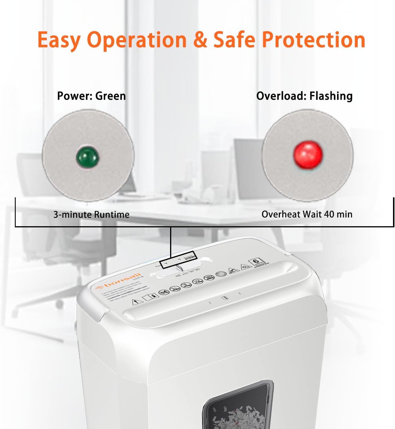 Bonsaii Low Noise Operation Paper Shredder, 6-Sheet Cross-Cut, Credit Card Shredder, Home Office, Handle for Document, Mail, Staple, 3.4 Gal Wastebasket, Easy-Carry Handle, White(C237-B)