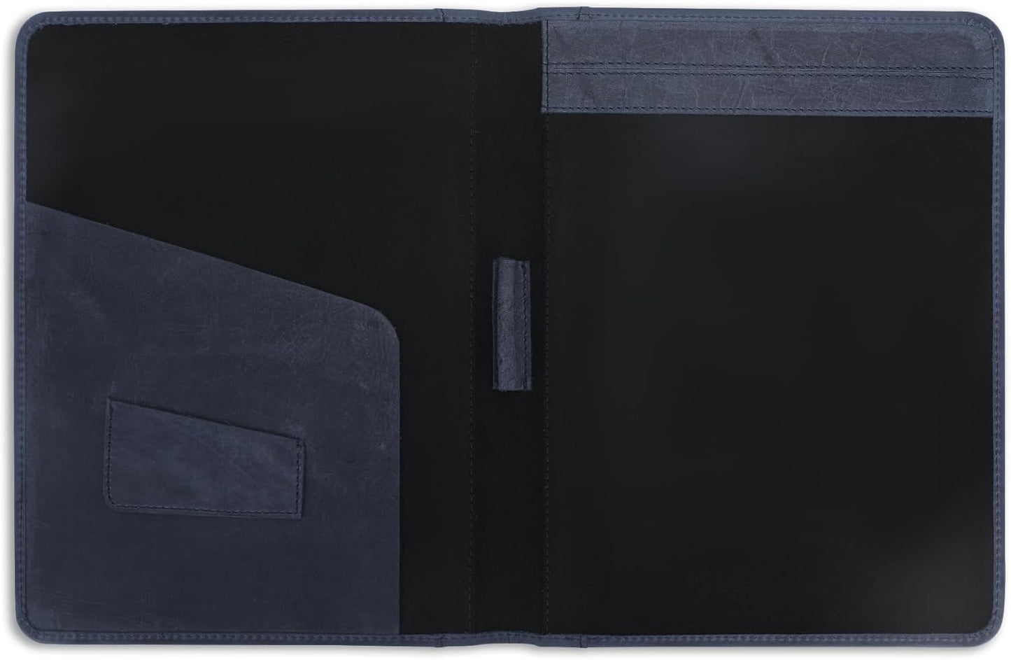 Heavy Duty Buffalo Leather Legal Pad Portfolio Handmade Executive Notebook Binder, Professional Padfolio Organizer Gift for Men and Women Genuine Leather Resume Document Holder (Blue)