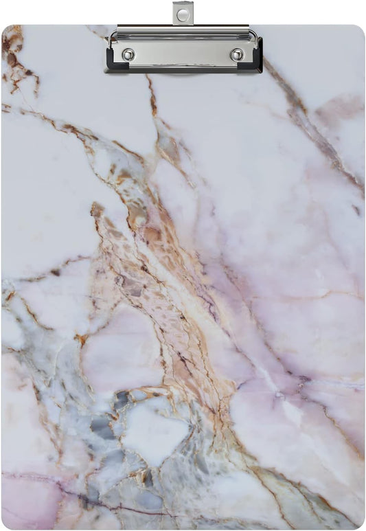 Cute Clipboard Wood Design Decorative A4 Letter Size Clipboards for Office, Standard Size 9" x 12.5" with Low Profile Metal Clip - Colorful Marble