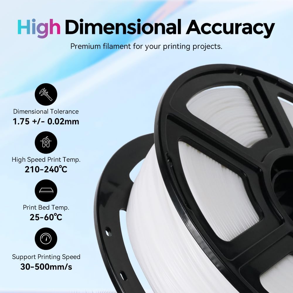 FLASHFORGE Rapid PLA Filament 1.75mm, High Flow Speedy 3D Printer Filament, Experience Exceptional Performance with 500mm/s High-Speed Printing, Neatly Wound & Top-Notch Filament (White)