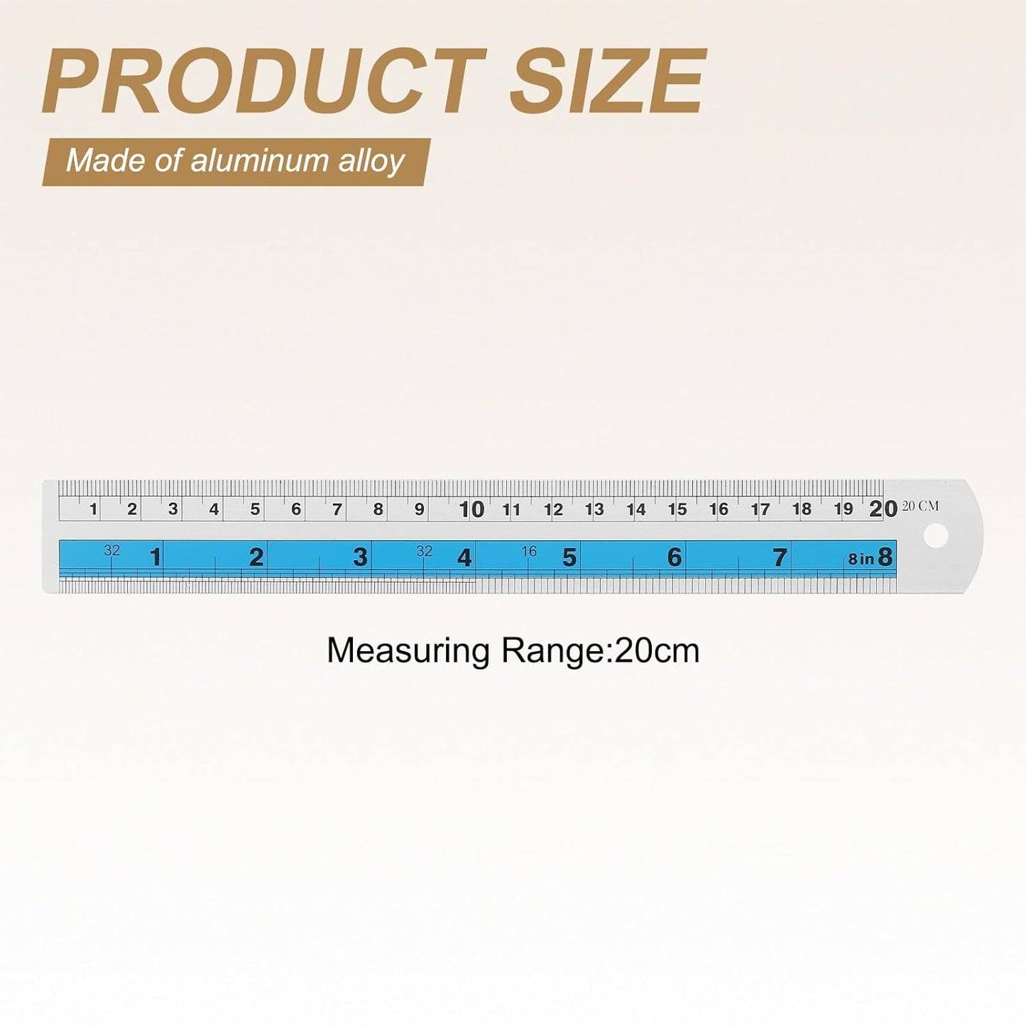 HARFINGTON 6pcs Metal Straight Ruler 20cm Metric SAE Aluminum Alloy Measuring Rulers Scale Tools with Hole for Measure Study Reading Classroom Office, Blue