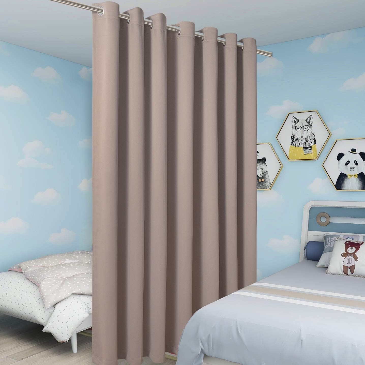 BONZER Room Divider Curtain Total Privacy Wall Noise Reducing Extra Wide Blackout Curtains for Patio Sliding Glass Door, 108L x 108W Inch (9L x 9W ft), 1 Panel, Khaki