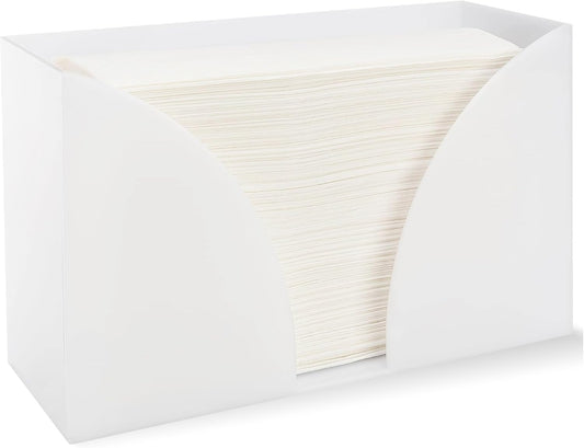 Paper Towel Holder Countertop - 10.75" x 6.5" x 4" White Acrylic - Multifold Hand Towel Dispenser & Napkin Organizer for C-Fold, Z-Fold & Trifold Napkins