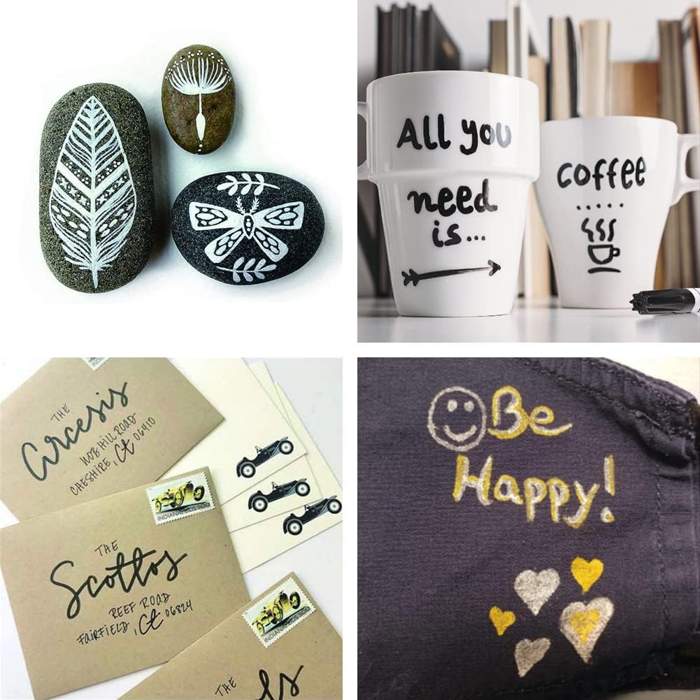 Overseas Permanent Paint Markers Pens - 3 Pack Silver Oil Based Paint Pens, Medium Tip, Quick Drying and Waterproof Marker Pen for Metal, Rock, Wood, Fabric, Plastic, Canvas, Mugs, Stone, Glass