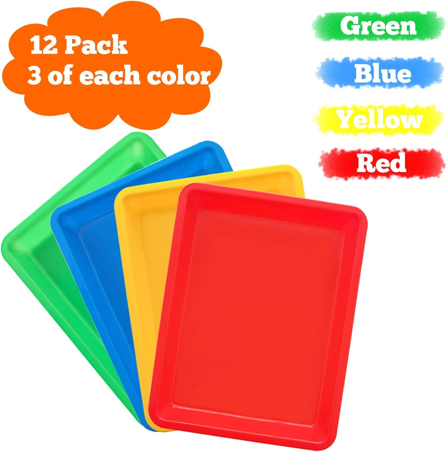 12 Pack Activity Plastic Art Trays,Multicolor Plastic Art Trays,Serving Tray for Art and Crafts,DIY Projects,Painting,4 Color