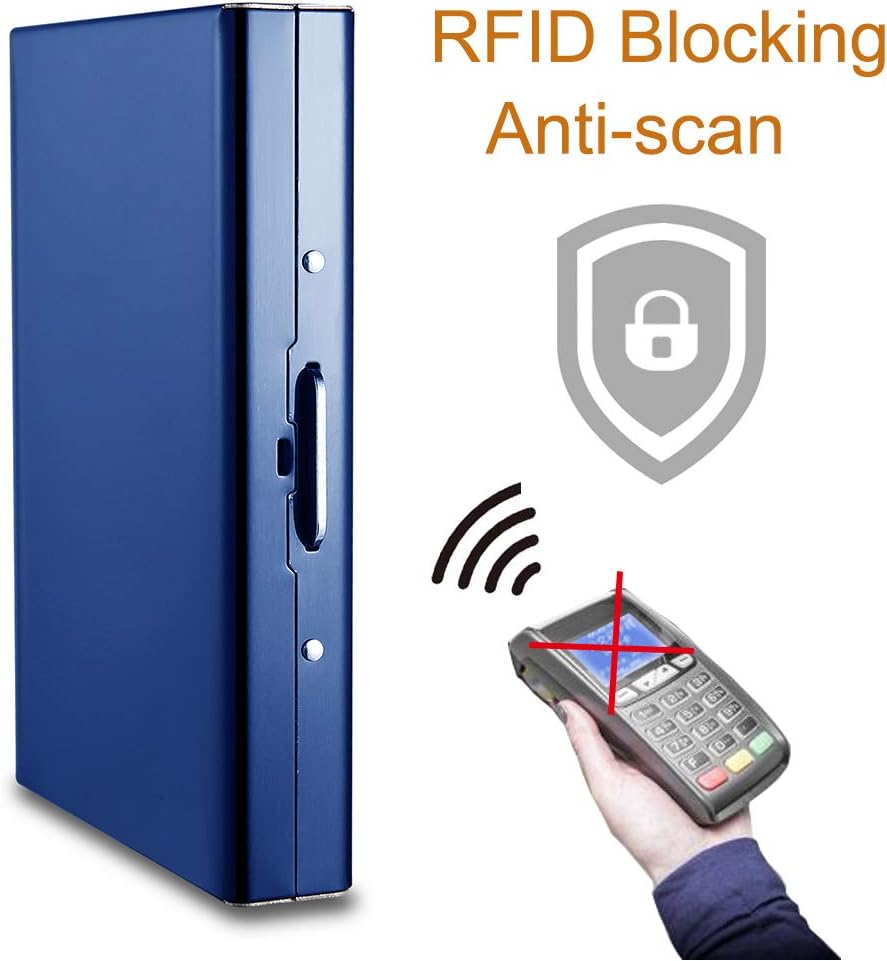 EASTNIGHTS RFID Credit Card Holder Protector Metal Credit Card Wallet Business Card Holder for Men Women Gift Box Package (Blue)