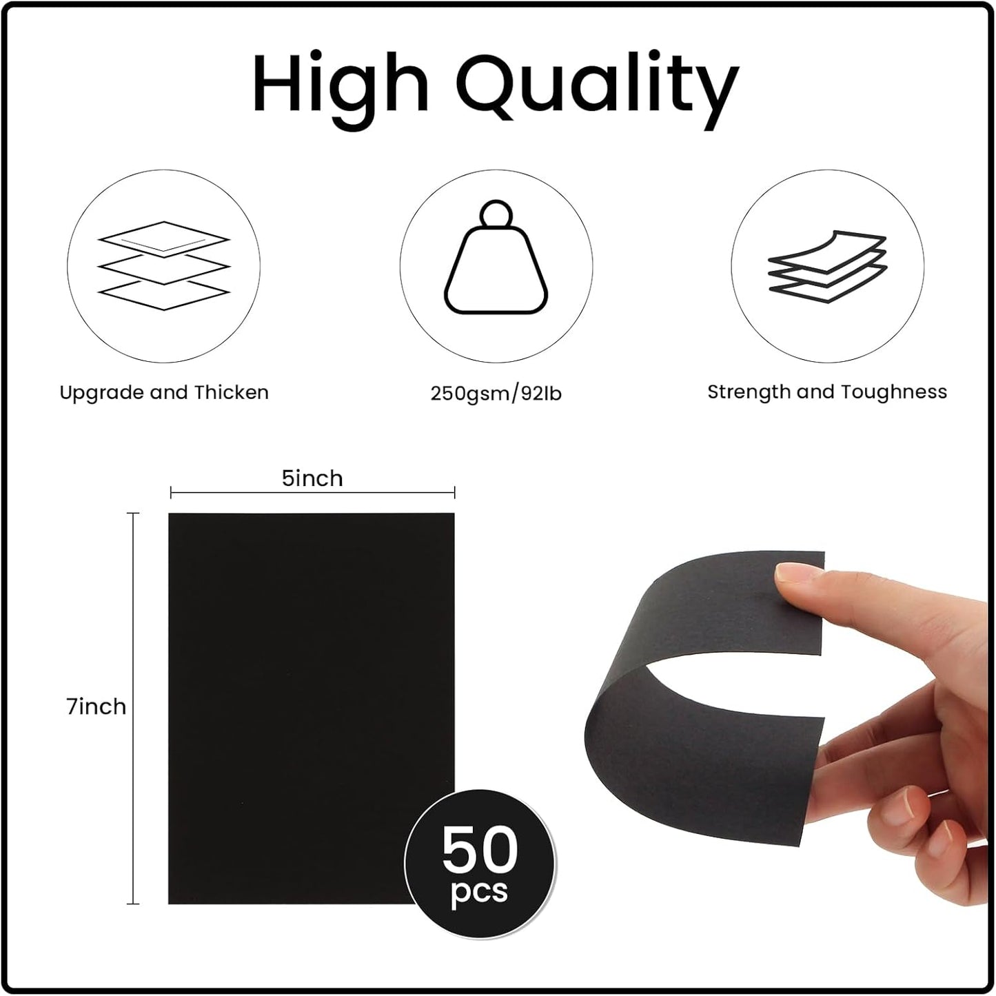 50 Sheets Black Cardstock Thick Paper 5 x 7, 250gsm/92lb Blank Heavy Cards Stock for Invitations, Printing, Postcards, Thankyou Cards, Index Cards, DIY Cards (Black, 5 x 7 inch)